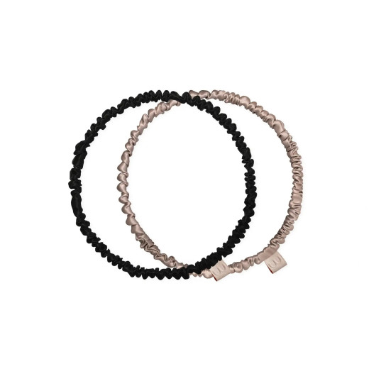 MON MOU Набор обручей-резинок из натурального шелка Черный-Бежевый