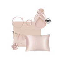 MON MOU Подарочный набор SOFT SILK SET NUDE (наволочка, полотенце-тюрбан, резинка средняя, резинка тонкая, обруч)