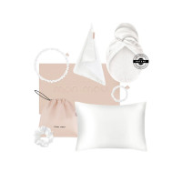 MON MOU Подарочный набор Soft Silk Set White (наволочка, полотенце-тюрбан, резинка средняя, резинка тонкая, обруч)